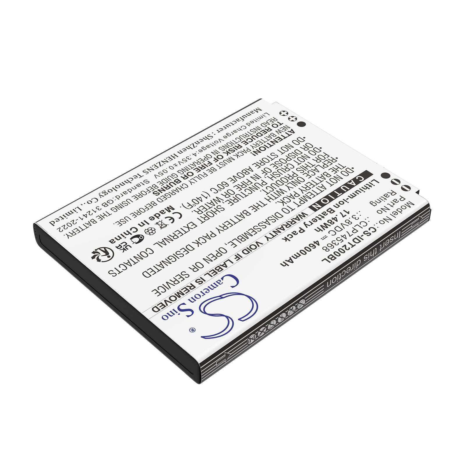 3.8V, Li-ion, 4600mAh, Battery fits IDATA T3, X2P, 17.48Wh Barcode Scanner Cameron Sino Technology Limited