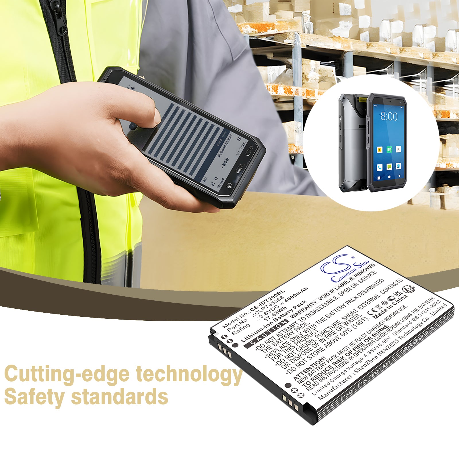 3.8V, Li-ion, 4600mAh, Battery fits IDATA T3, X2P, 17.48Wh Barcode Scanner Cameron Sino Technology Limited