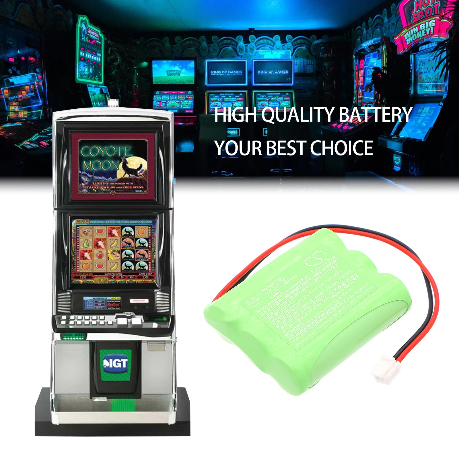 3.6V, Ni-MH, 2000mAh, Battery fits IGT AVP, 7.2Wh Game Console Cameron Sino Technology Limited