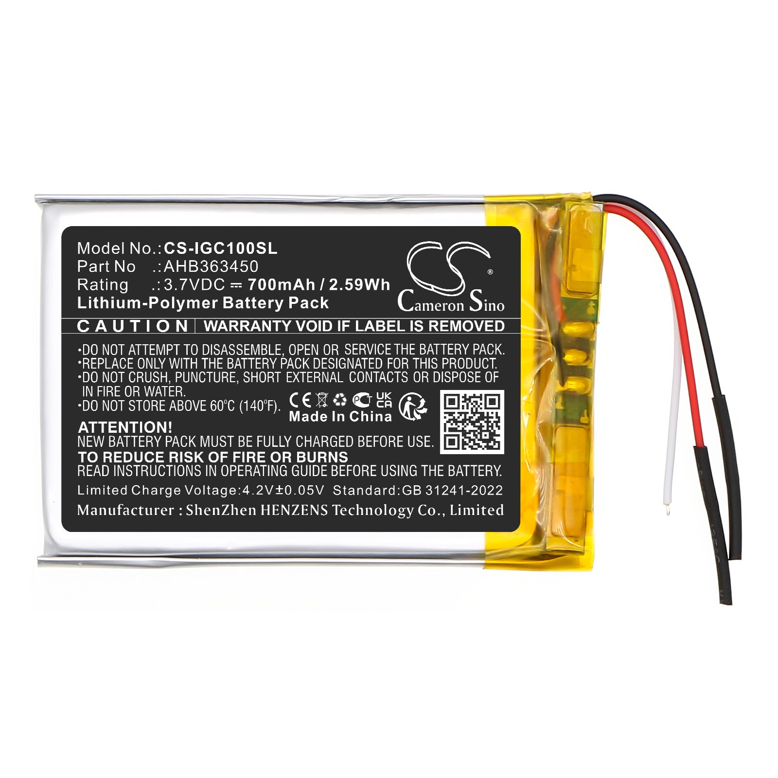 3.7V, Li-Polymer, 700mAh, Battery fits iGpsport BSC100, BSC100S, 2.59Wh GPS, Navigator Cameron Sino Technology Limited