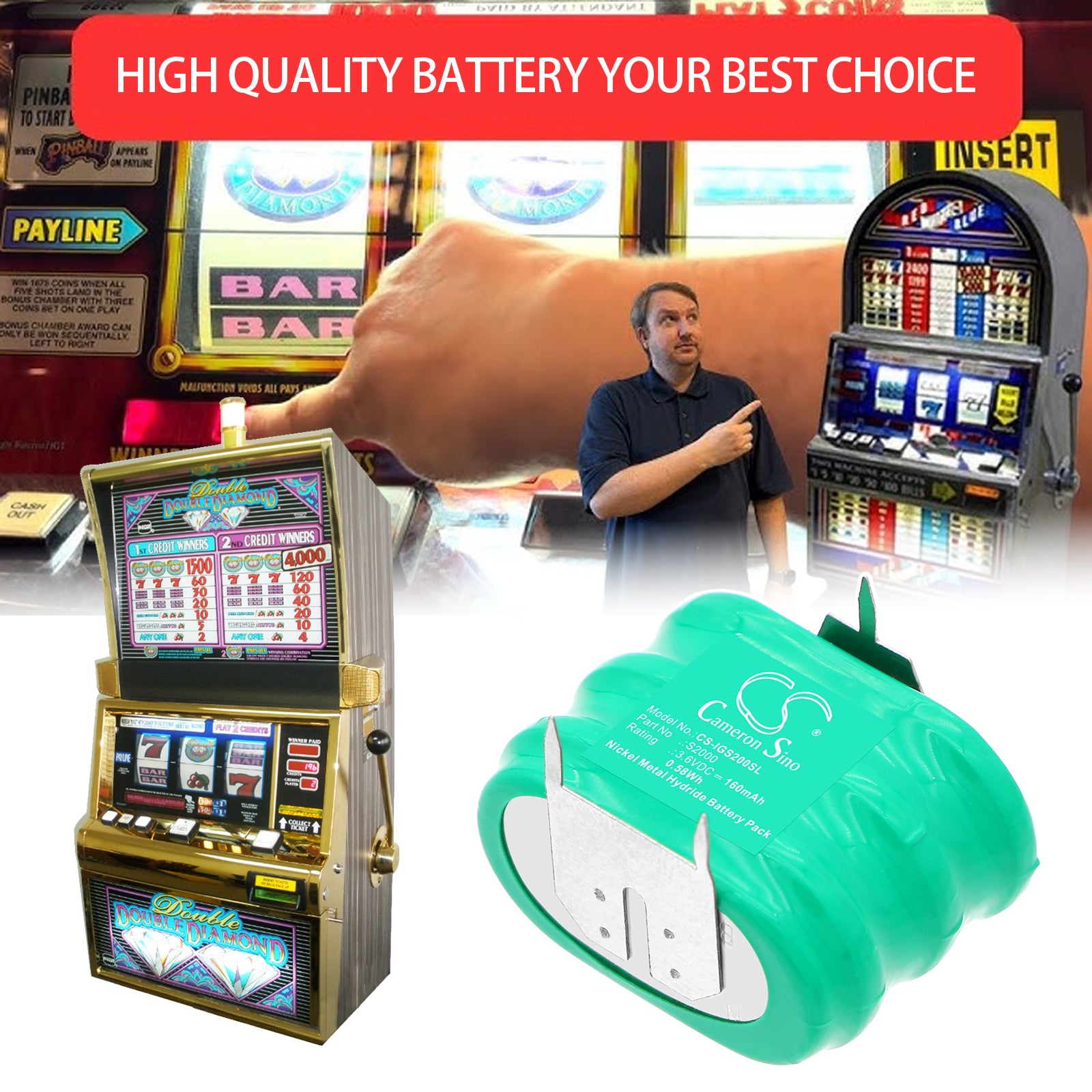 3.6V, Ni-MH, 160mAh, Battery fits IGT S2000, 0.58Wh Game Console Cameron Sino Technology Limited