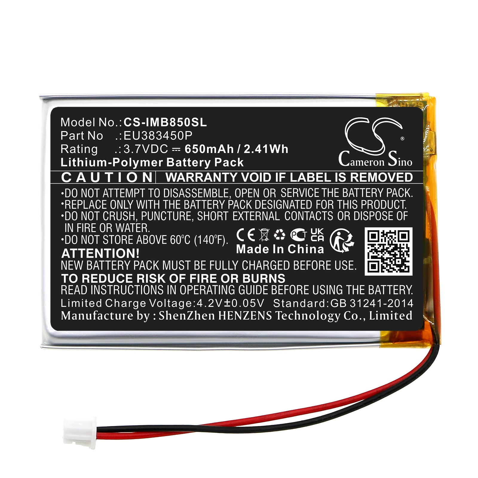 Li-Polymer, Payment Terminal Battery fits Ingenico Moby 8500, Moby8500, 3.7V, 650mAh Payment Terminal Cameron Sino Technology Limited