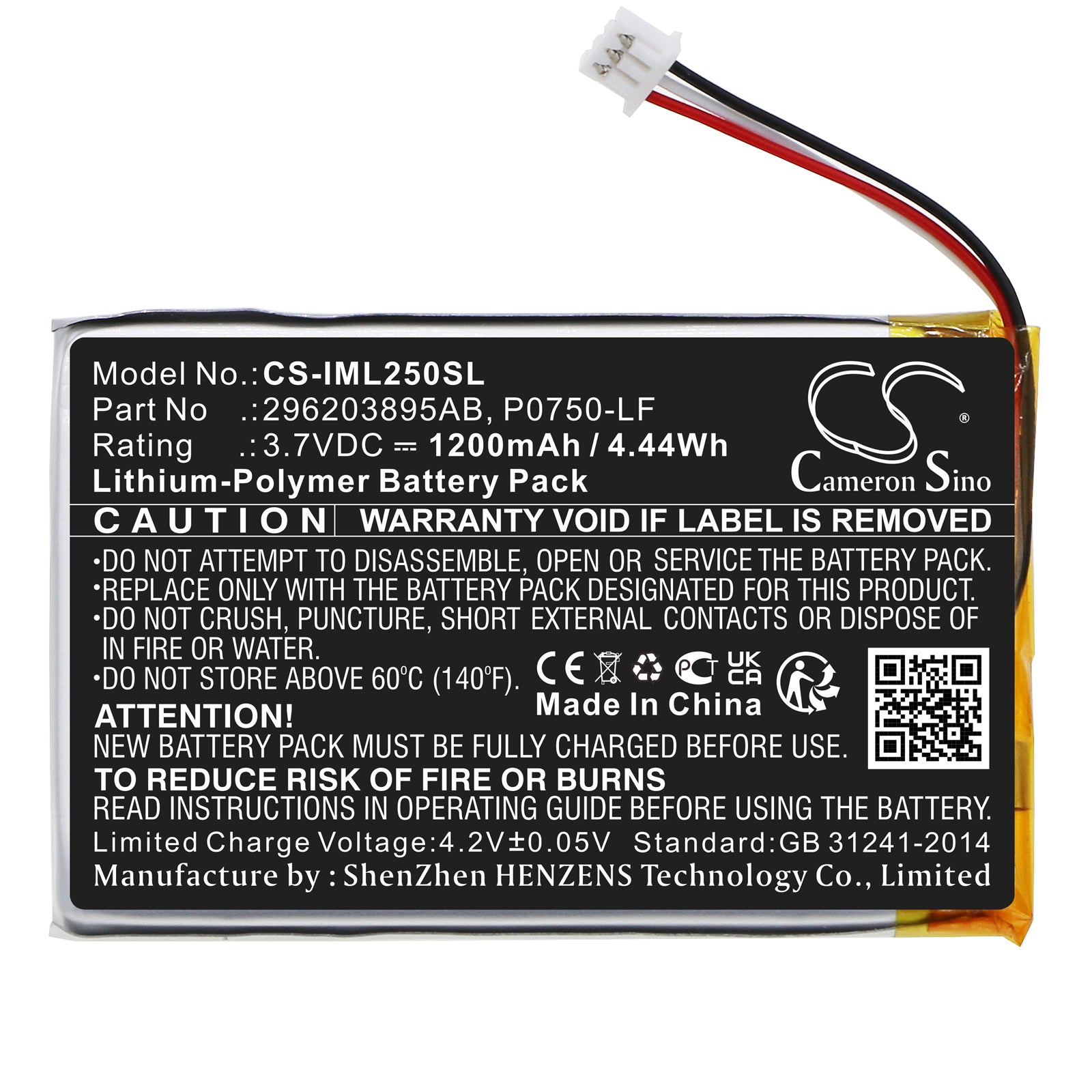 Li-Polymer, Payment Terminal Battery fits Ingenico Link 2500, 3.7V, 1200mAh Payment Terminal Cameron Sino Technology Limited