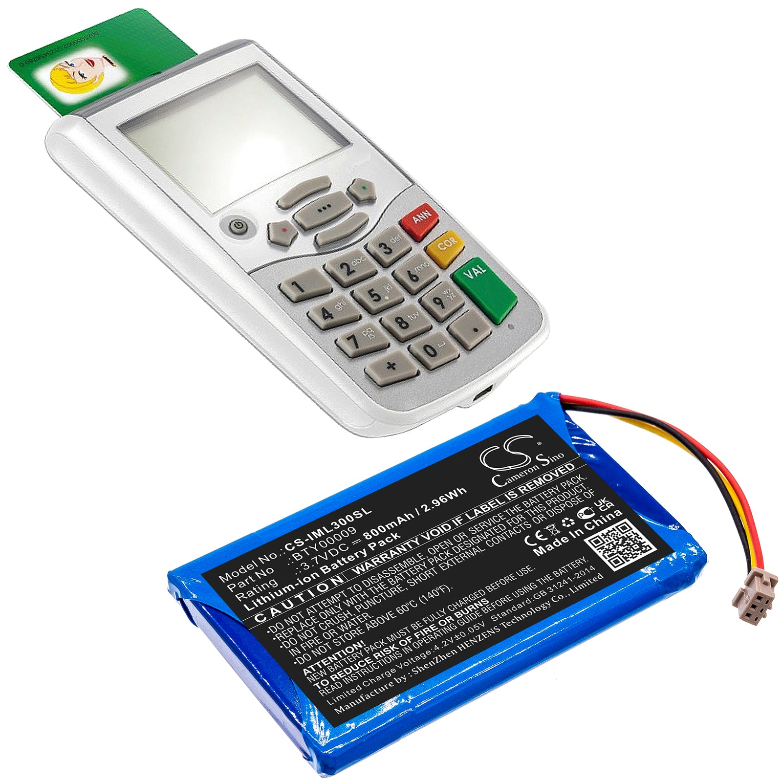 Li-ion, Payment Terminal Battery fits Ingenico Lec-v03.00-0242, Vital Act 3s, 3.7V, 800mAh Payment Terminal Cameron Sino Technology Limited