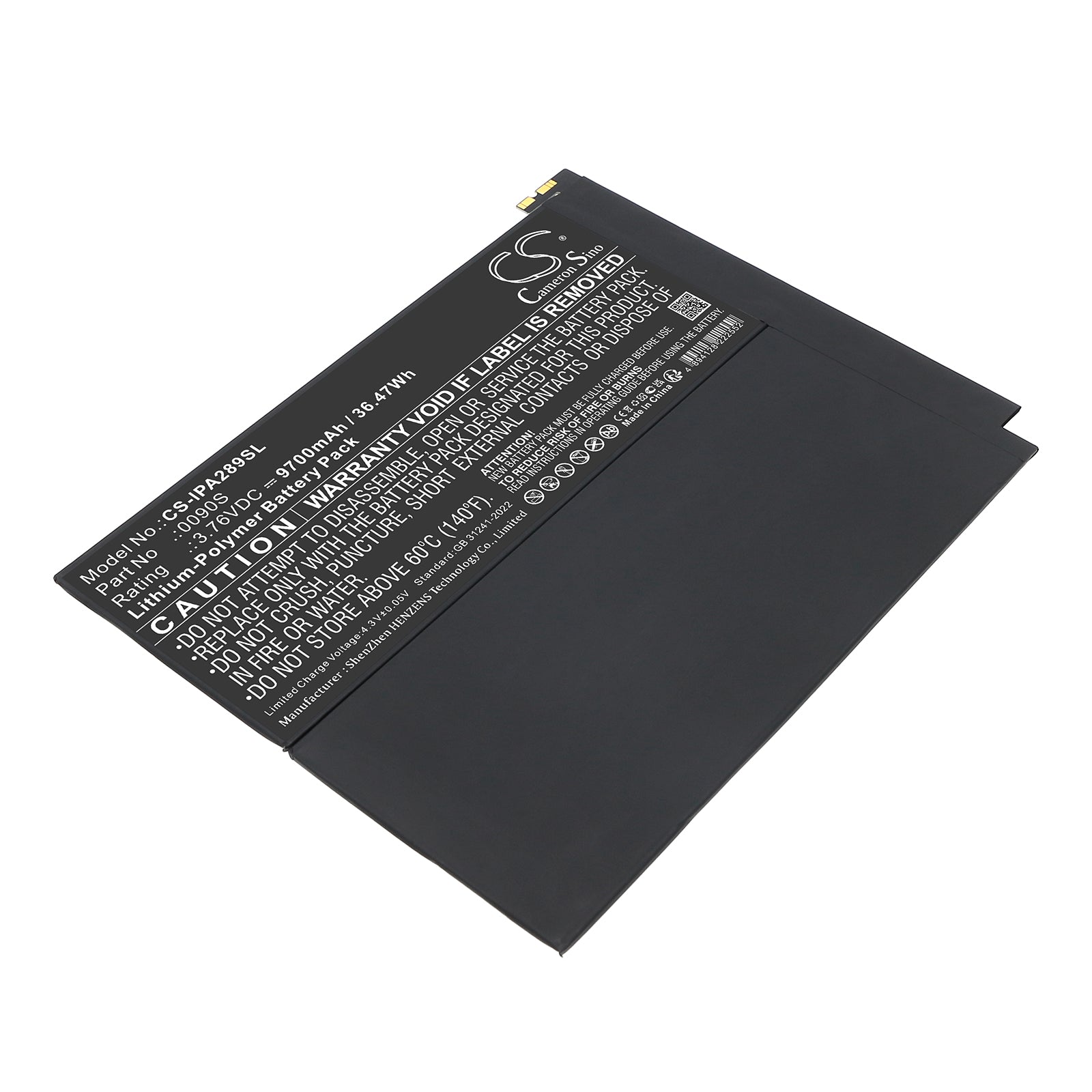 3.76V, Li-Polymer, 9700mAh, Battery fits Apple A2898, A2899, 36.47Wh Tablet Cameron Sino Technology Limited