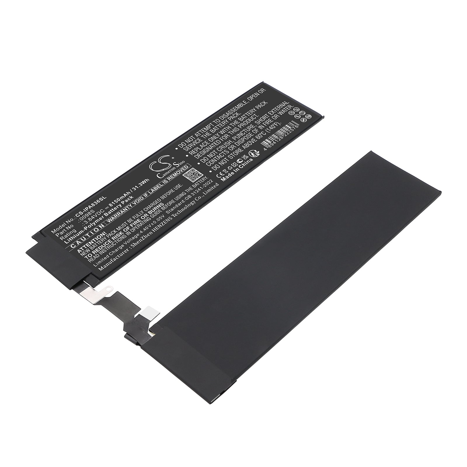 3.84V, Li-Polymer, 8150mAh, Battery fits Apple A2836, A2837, 31.3Wh Tablet Cameron Sino Technology Limited