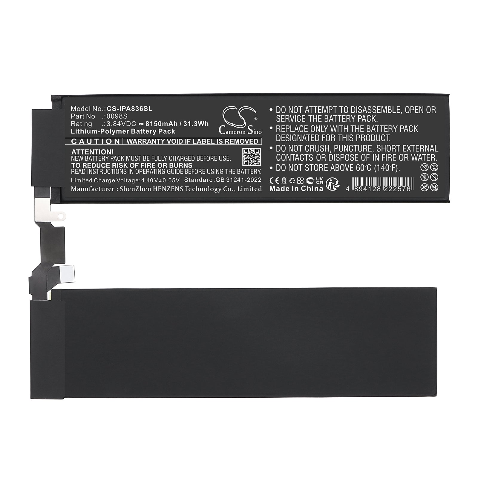 3.84V, Li-Polymer, 8150mAh, Battery fits Apple A2836, A2837, 31.3Wh Tablet Cameron Sino Technology Limited