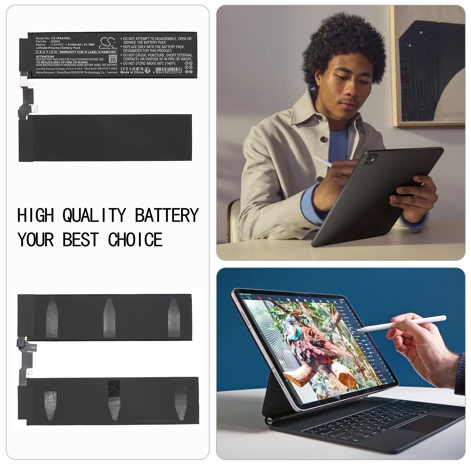 3.84V, Li-Polymer, 8150mAh, Battery fits Apple A2836, A2837, 31.3Wh Tablet Cameron Sino Technology Limited