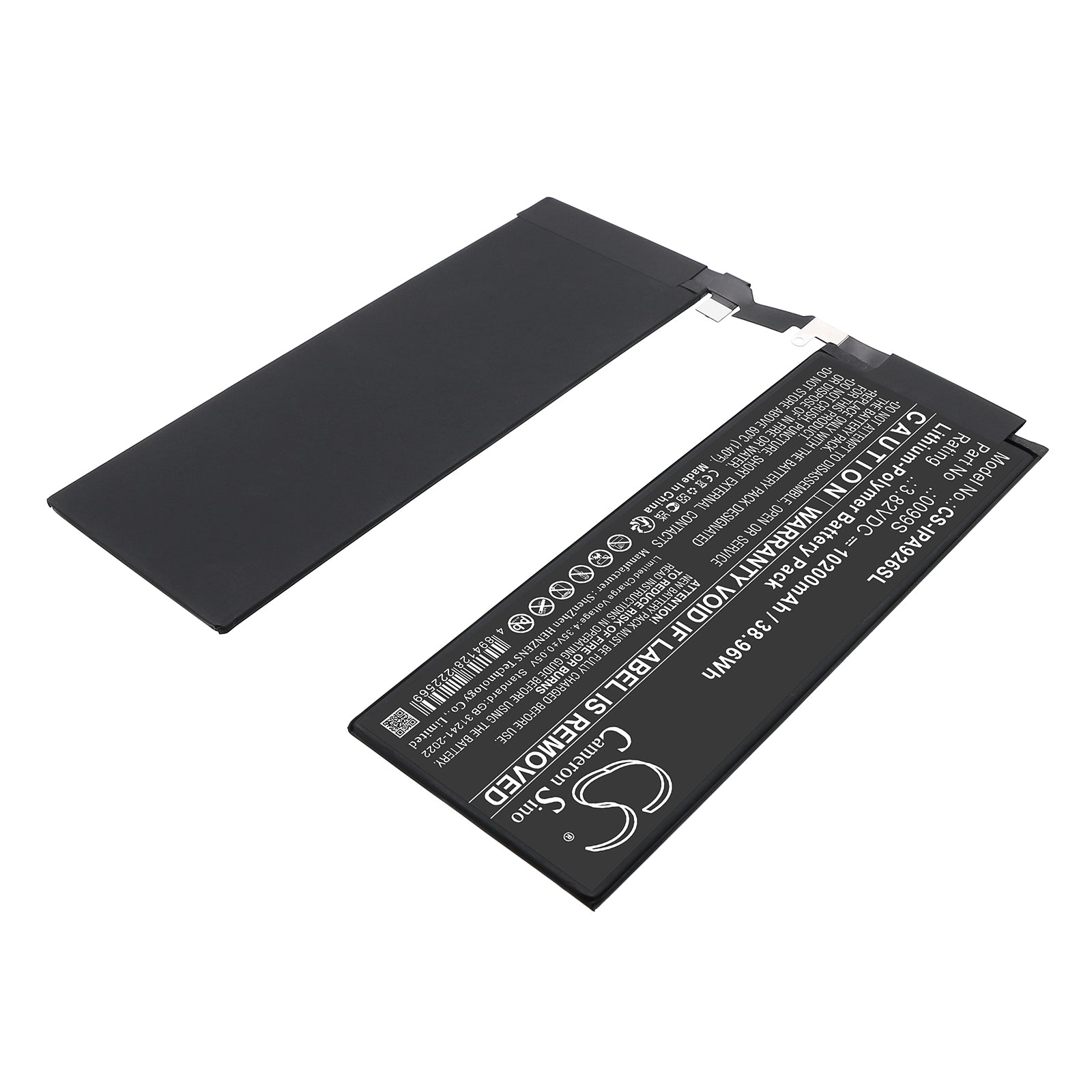 3.82V, Li-Polymer, 10200mAh, Battery fits Apple A2925, A2926, 38.96Wh Tablet Cameron Sino Technology Limited