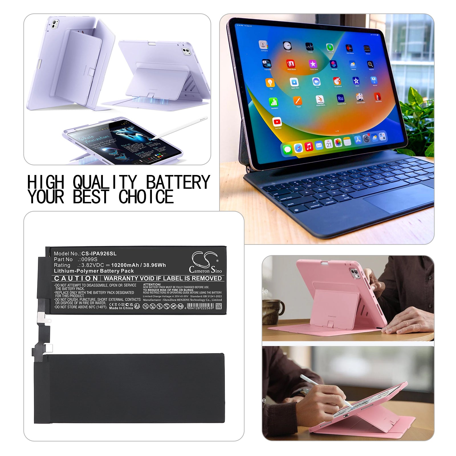 3.82V, Li-Polymer, 10200mAh, Battery fits Apple A2925, A2926, 38.96Wh Tablet Cameron Sino Technology Limited