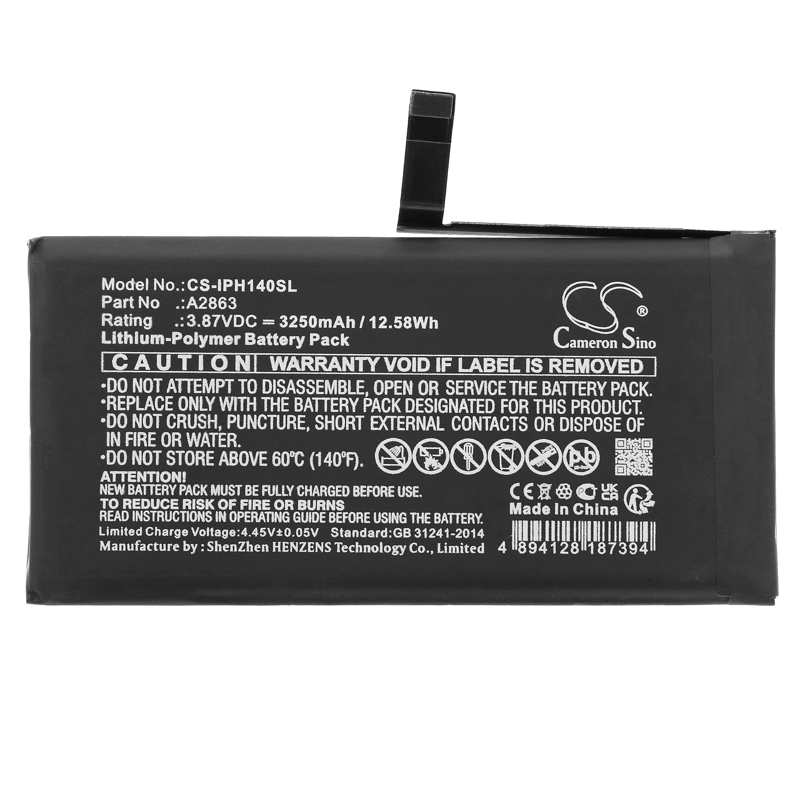 Li-Polymer, Mobile, SmartPhone Battery fits Apple Iphone 14, 3.87V, 3250mAh Mobile, SmartPhone Cameron Sino Technology Limited