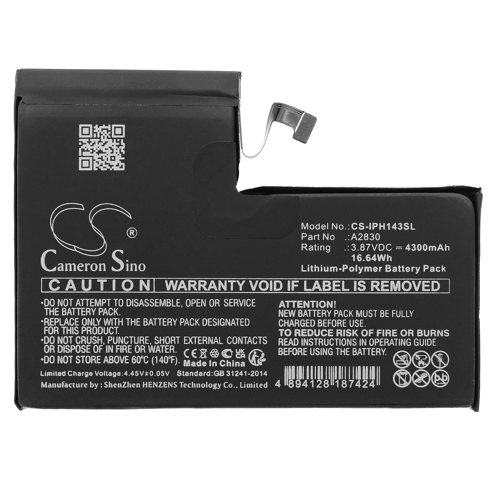 Li-Polymer, Mobile, SmartPhone Battery fits Apple Iphone 14 Pro Max, 3.87V, 4300mAh Mobile, SmartPhone Cameron Sino Technology Limited