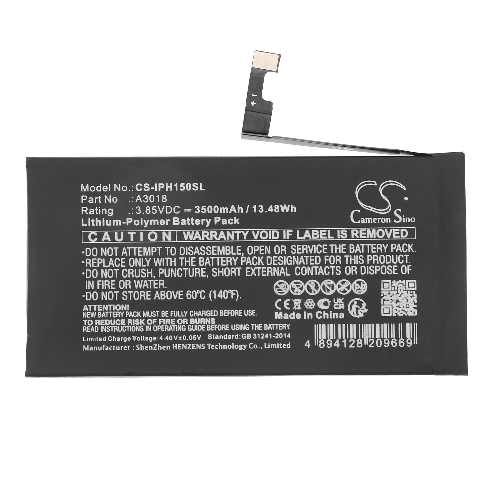Li-Polymer, Mobile, SmartPhone Battery fits Apple Iphone 15, 3.85V, 3500mAh Mobile, SmartPhone Cameron Sino Technology Limited