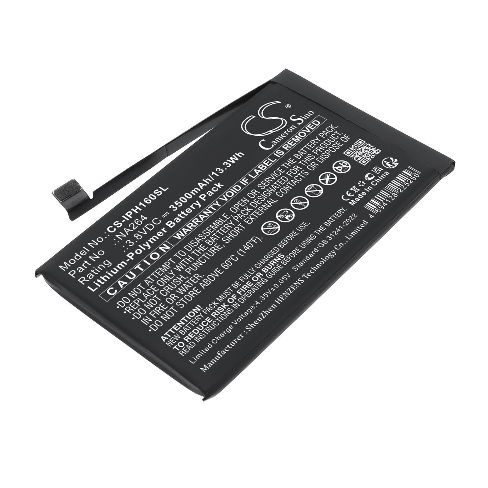 3.8V, Li-Polymer, 3500mAh, Battery fits Apple A3081, A3286, 13.3Wh Mobile, SmartPhone Cameron Sino Technology Limited
