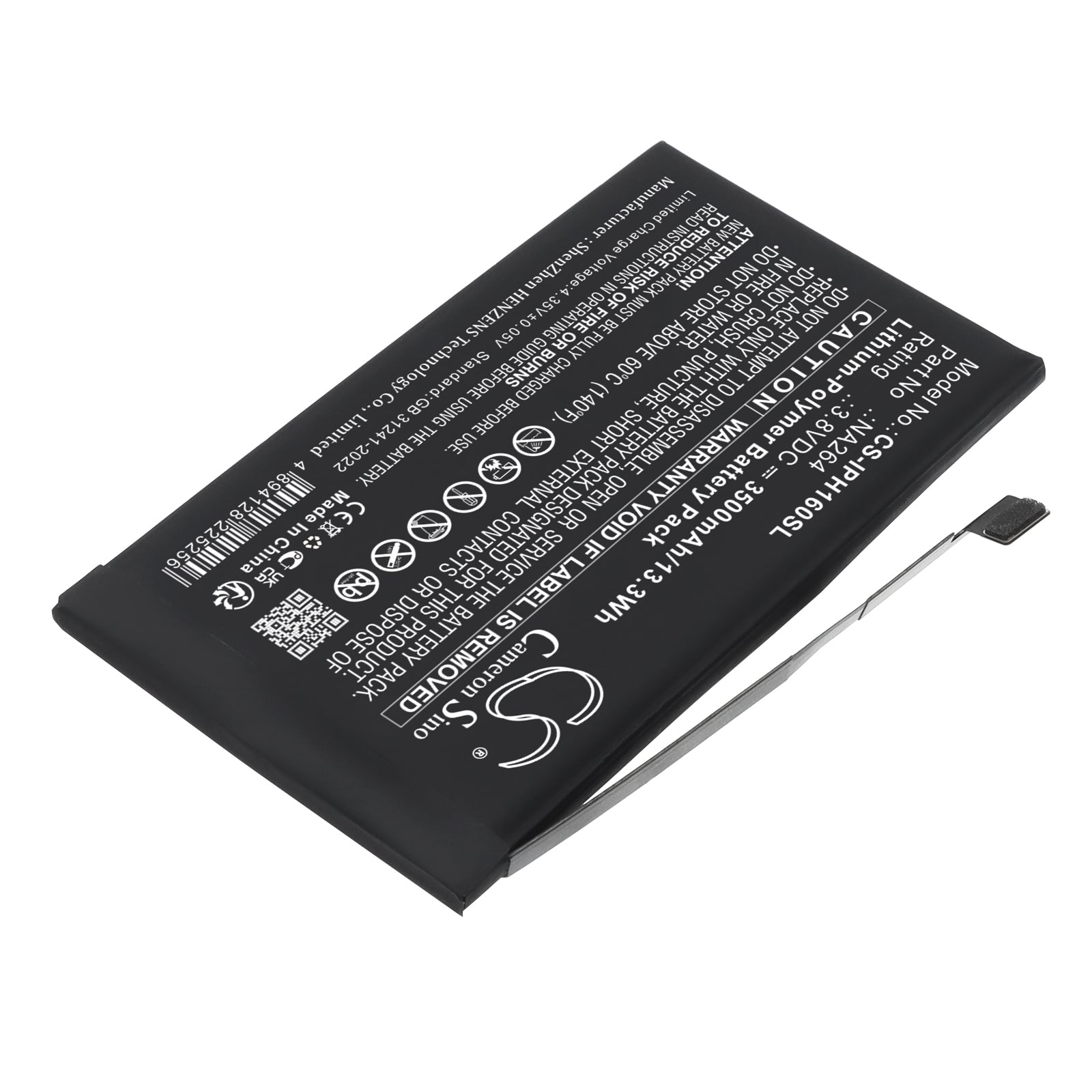 3.8V, Li-Polymer, 3500mAh, Battery fits Apple A3081, A3286, 13.3Wh Mobile, SmartPhone Cameron Sino Technology Limited