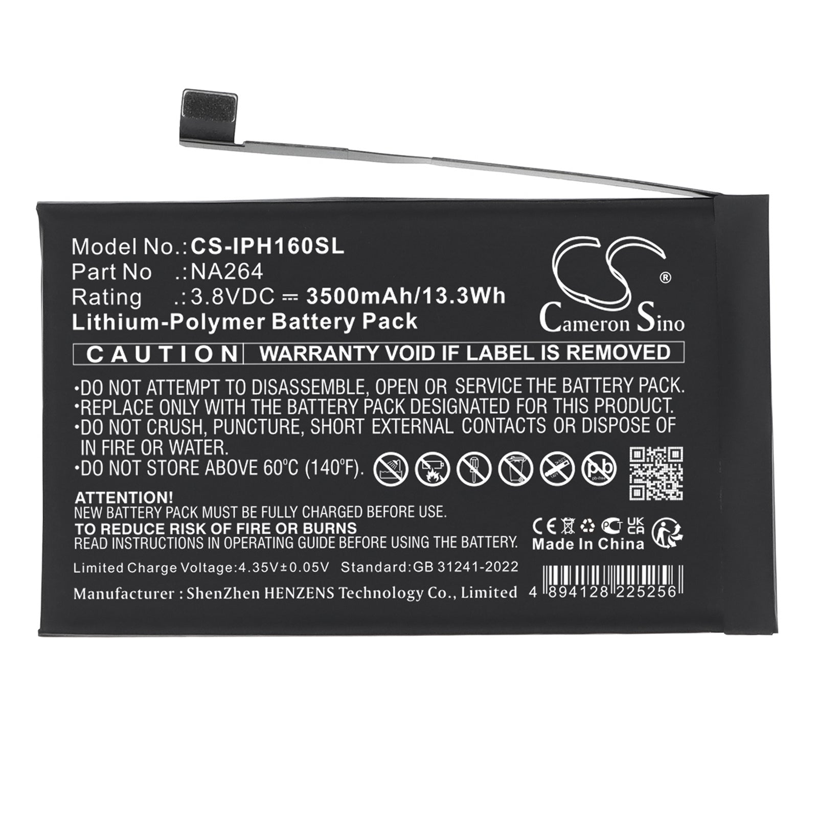 3.8V, Li-Polymer, 3500mAh, Battery fits Apple A3081, A3286, 13.3Wh Mobile, SmartPhone Cameron Sino Technology Limited