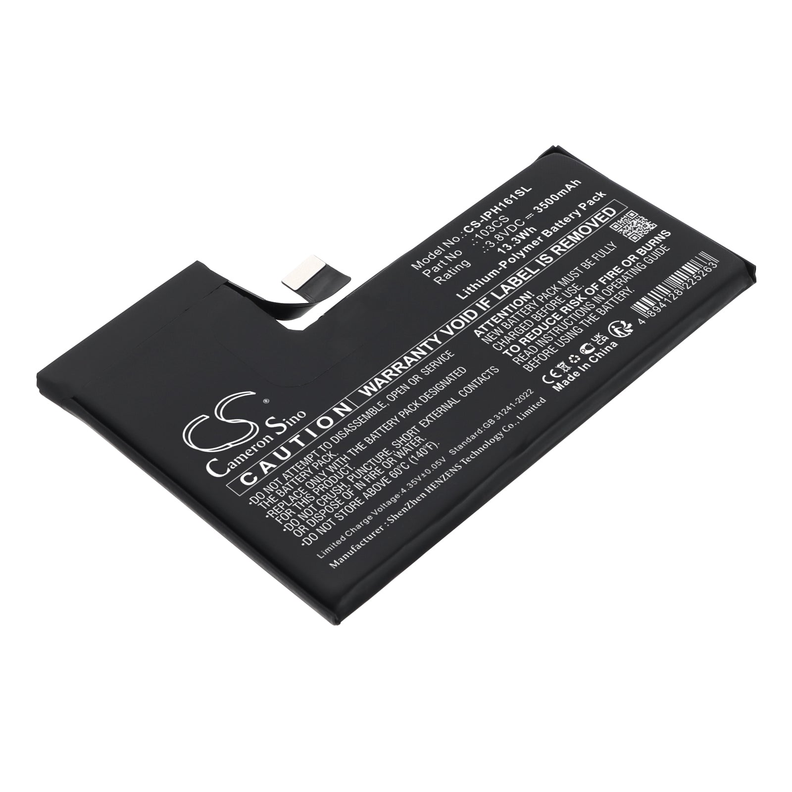 3.8V, Li-Polymer, 3500mAh, Battery fits Apple A3083, A3292, 13.3Wh Mobile, SmartPhone Cameron Sino Technology Limited