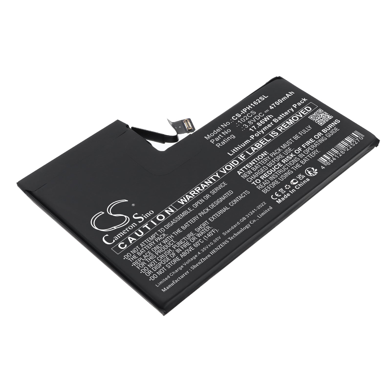 3.8V, Li-Polymer, 4700mAh, Battery fits Apple A3084 , A3295, 17.86Wh Mobile, SmartPhone Cameron Sino Technology Limited