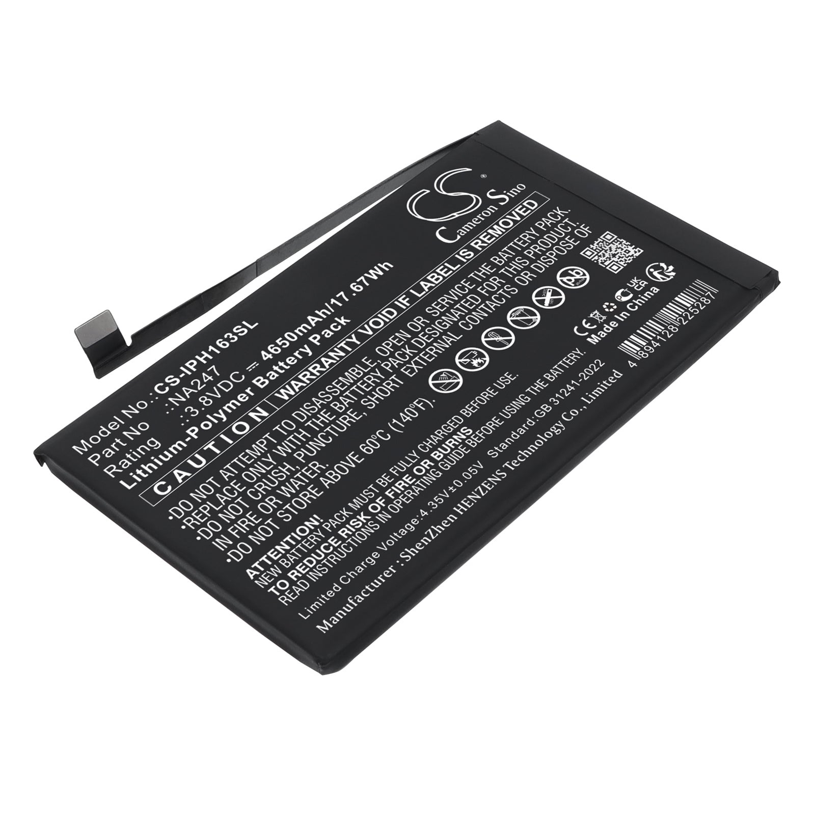 3.8V, Li-Polymer, 4650mAh, Battery fits Apple A3082, A3289, 17.67Wh Mobile, SmartPhone Cameron Sino Technology Limited