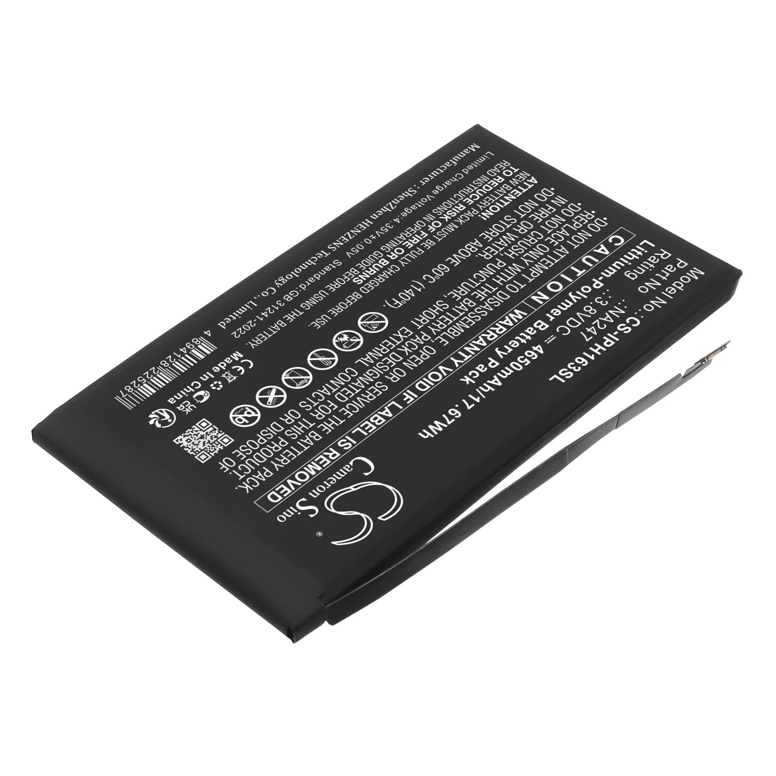 3.8V, Li-Polymer, 4650mAh, Battery fits Apple A3082, A3289, 17.67Wh Mobile, SmartPhone Cameron Sino Technology Limited