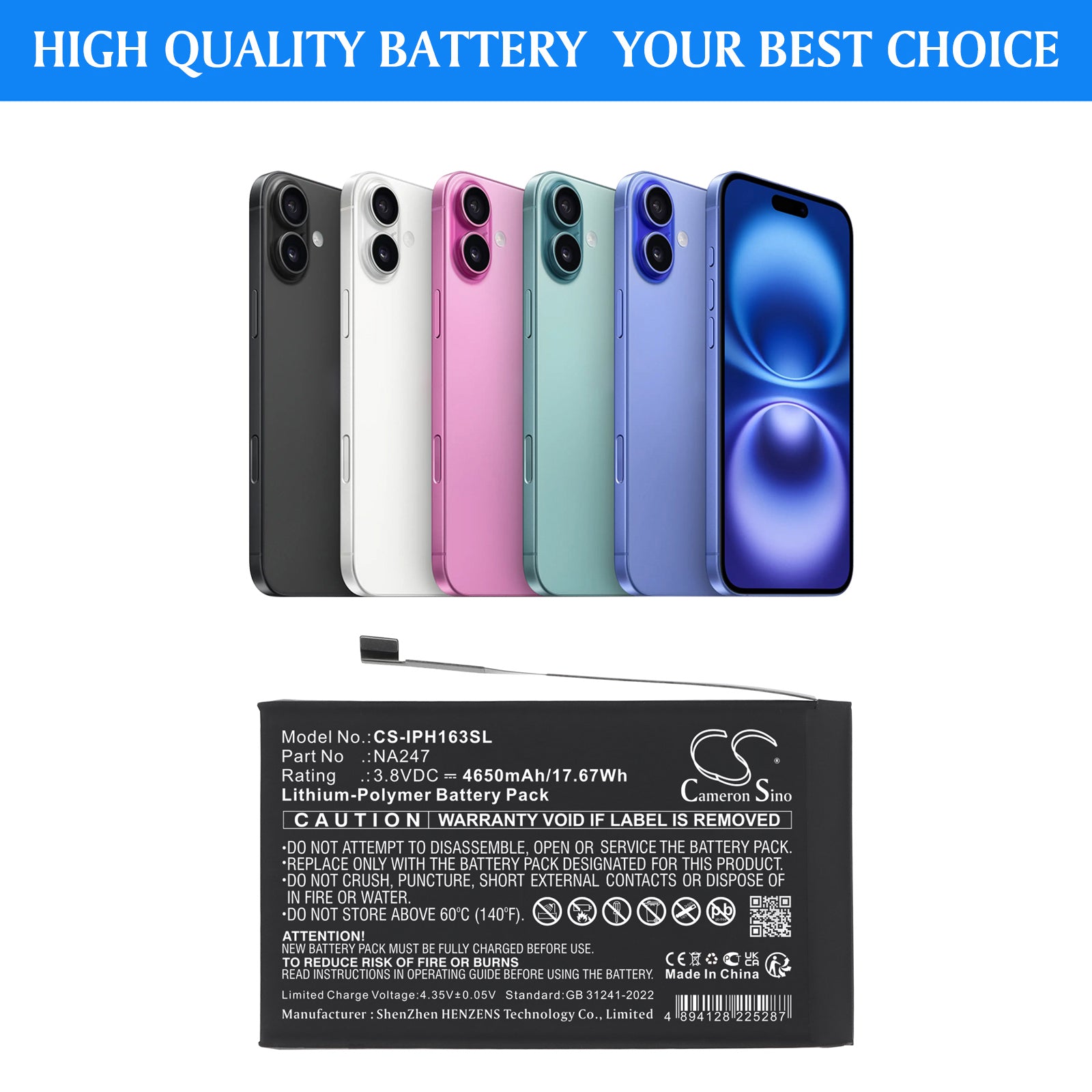 3.8V, Li-Polymer, 4650mAh, Battery fits Apple A3082, A3289, 17.67Wh Mobile, SmartPhone Cameron Sino Technology Limited