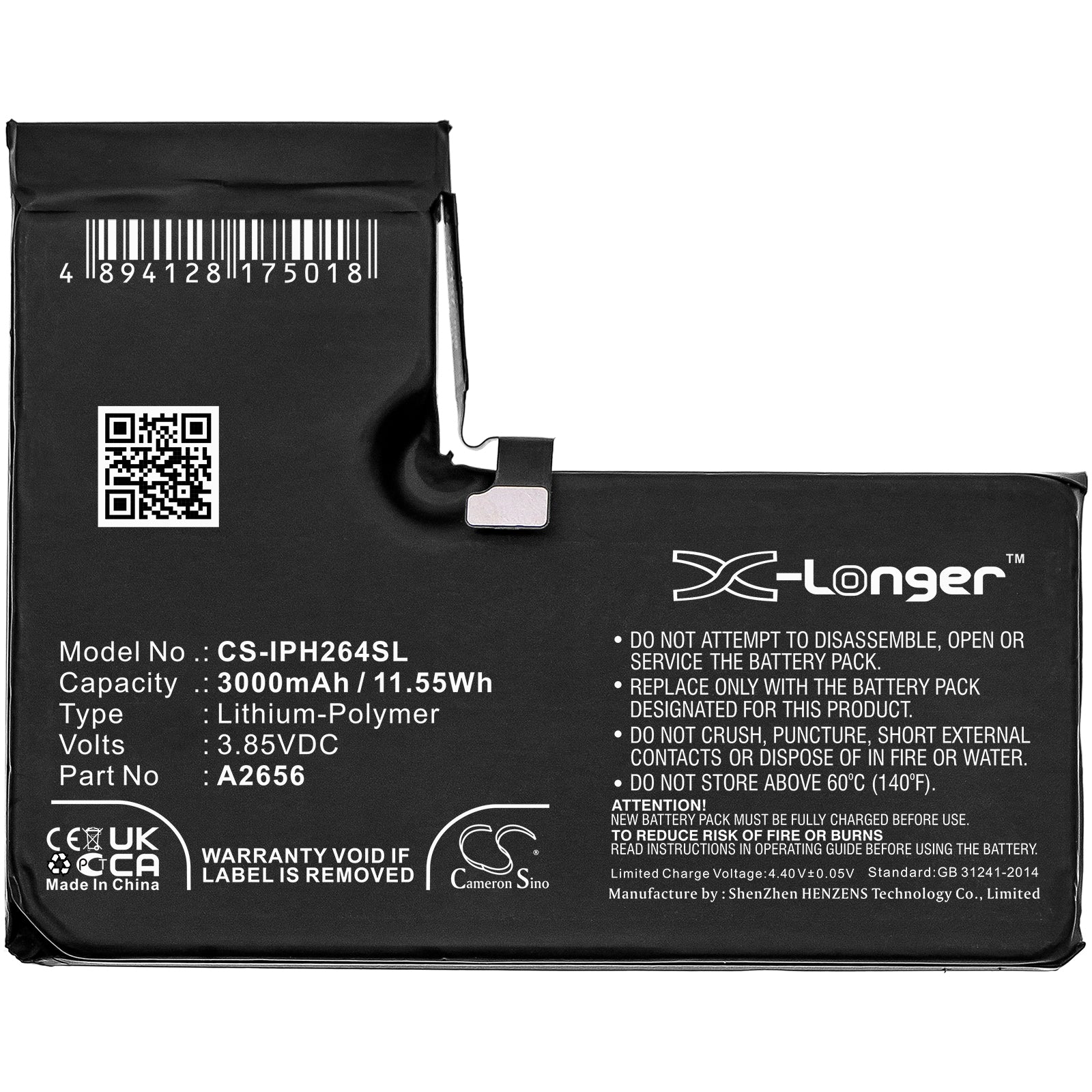 Li-Polymer, Mobile, SmartPhone Battery fits Apple A2640, Iphone 13 Pro, 3.85V, 3000mAh Mobile, SmartPhone Cameron Sino Technology Limited