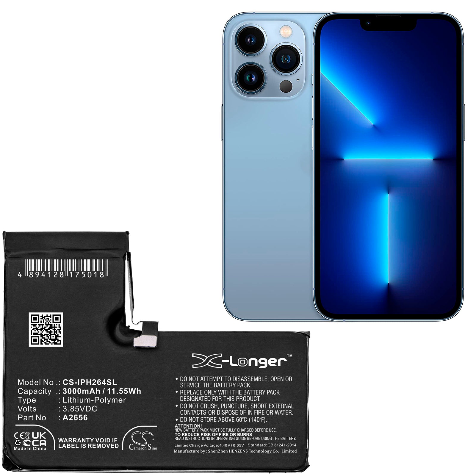 Li-Polymer, Mobile, SmartPhone Battery fits Apple A2640, Iphone 13 Pro, 3.85V, 3000mAh Mobile, SmartPhone Cameron Sino Technology Limited