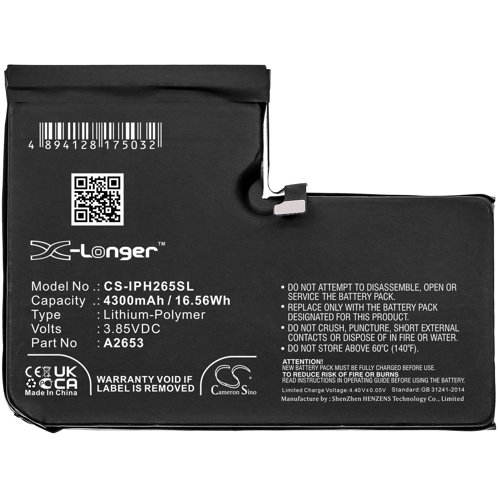 Li-Polymer, Mobile, SmartPhone Battery fits Apple A2645, Iphone 13 Pro Max, 3.85V, 4300mAh Mobile, SmartPhone Cameron Sino Technology Limited