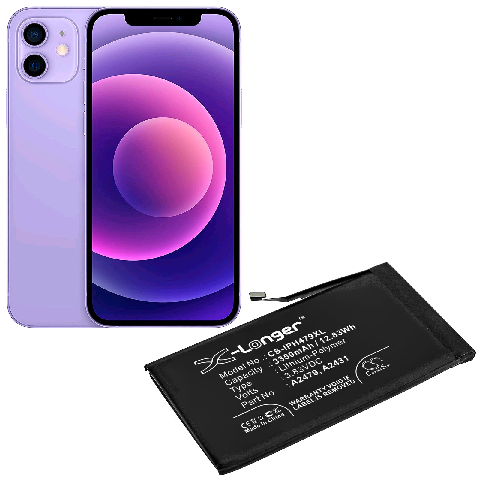 Li-Polymer, Mobile, SmartPhone Battery fits Apple Iphone 12, Iphone 12 Max, 3.83V, 3350mAh Mobile, SmartPhone Cameron Sino Technology Limited