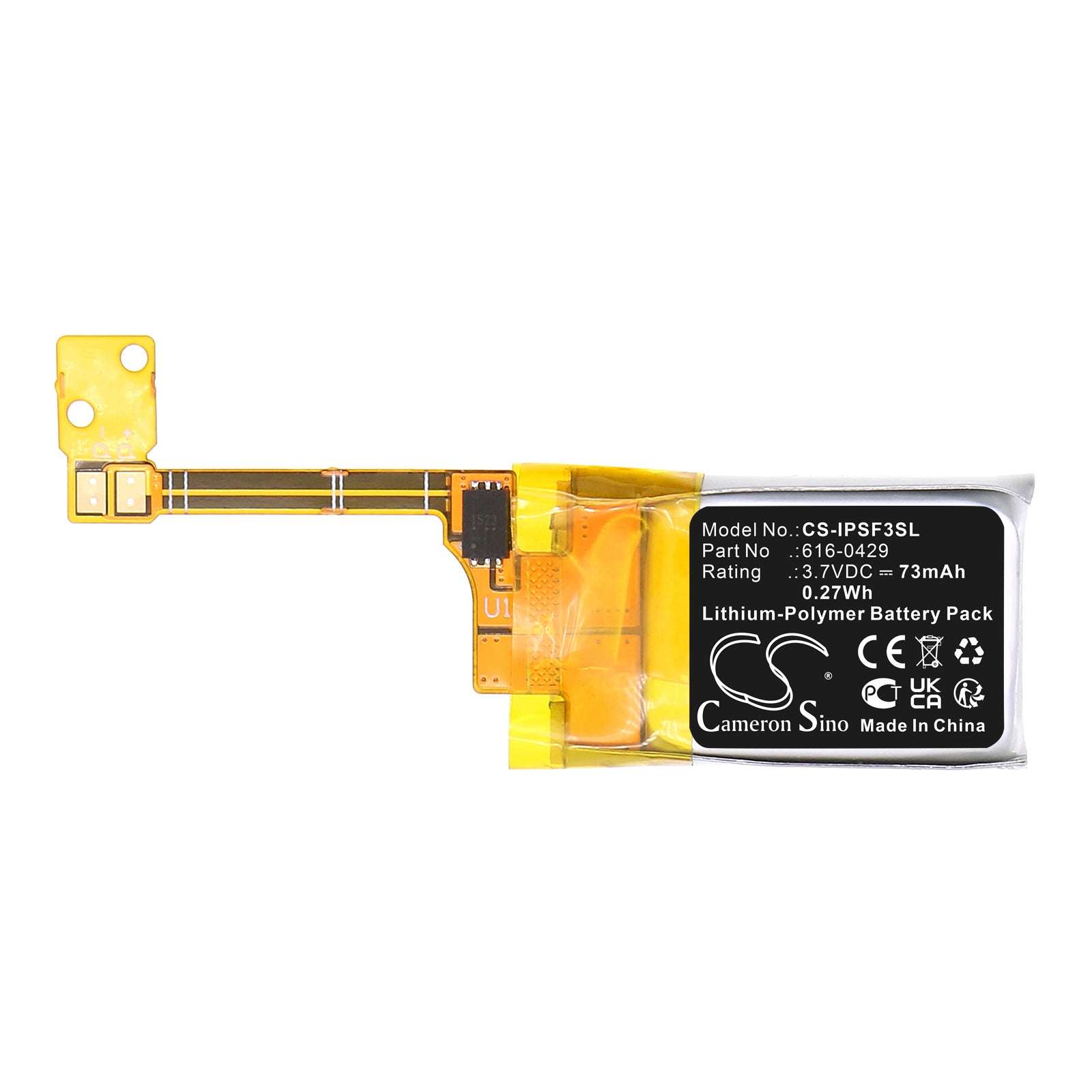 3.7V, Li-Polymer, 73mAh, Battery fits Apple iPOD ipod shuffle 3rd, ipod shuffle 3rd generation, 0.27Wh Media Player Cameron Sino Technology Limited