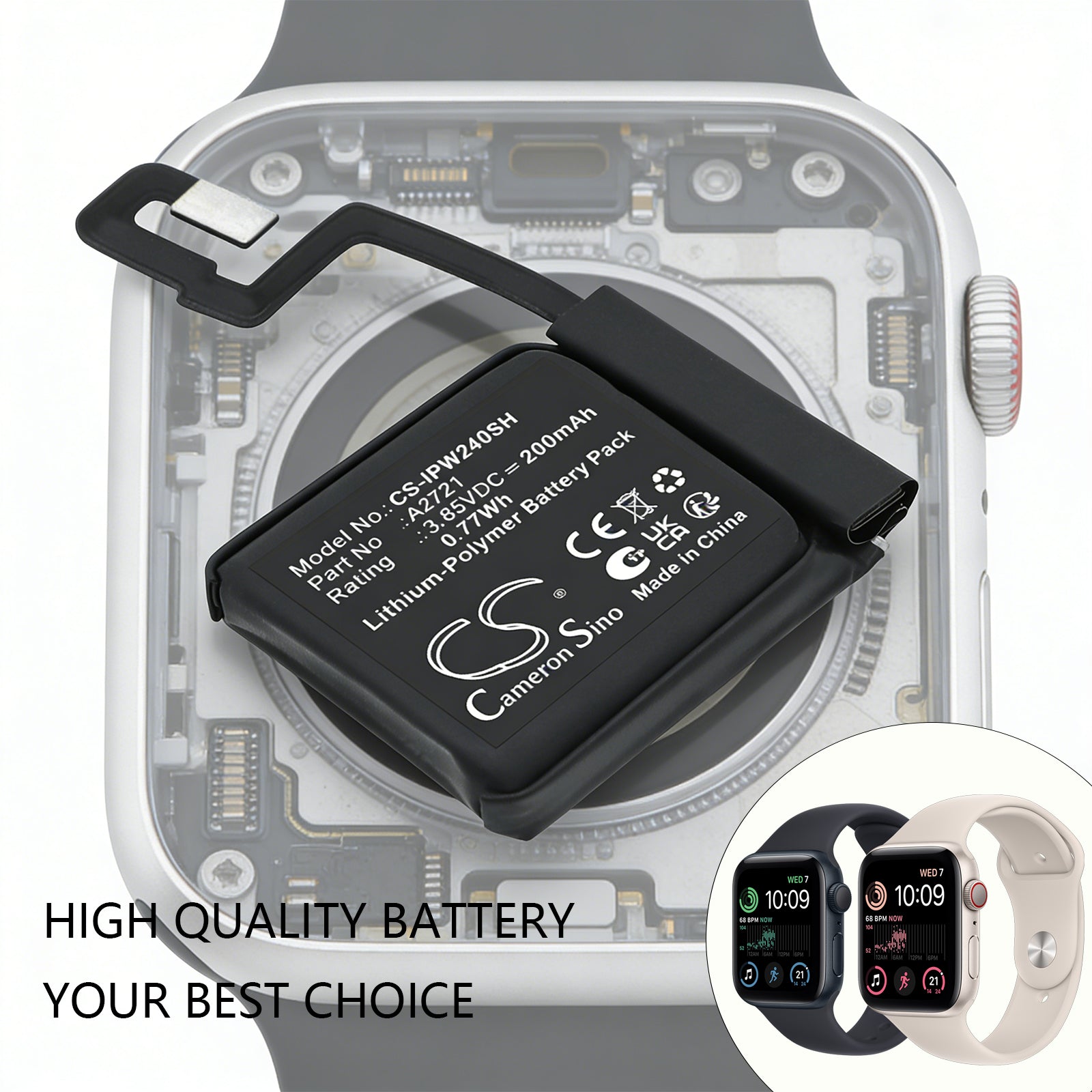 3.85V, Li-Polymer, 200mAh, Battery fits Apple Watch SE 2 40mm, 0.77Wh Smartwatch Cameron Sino Technology Limited