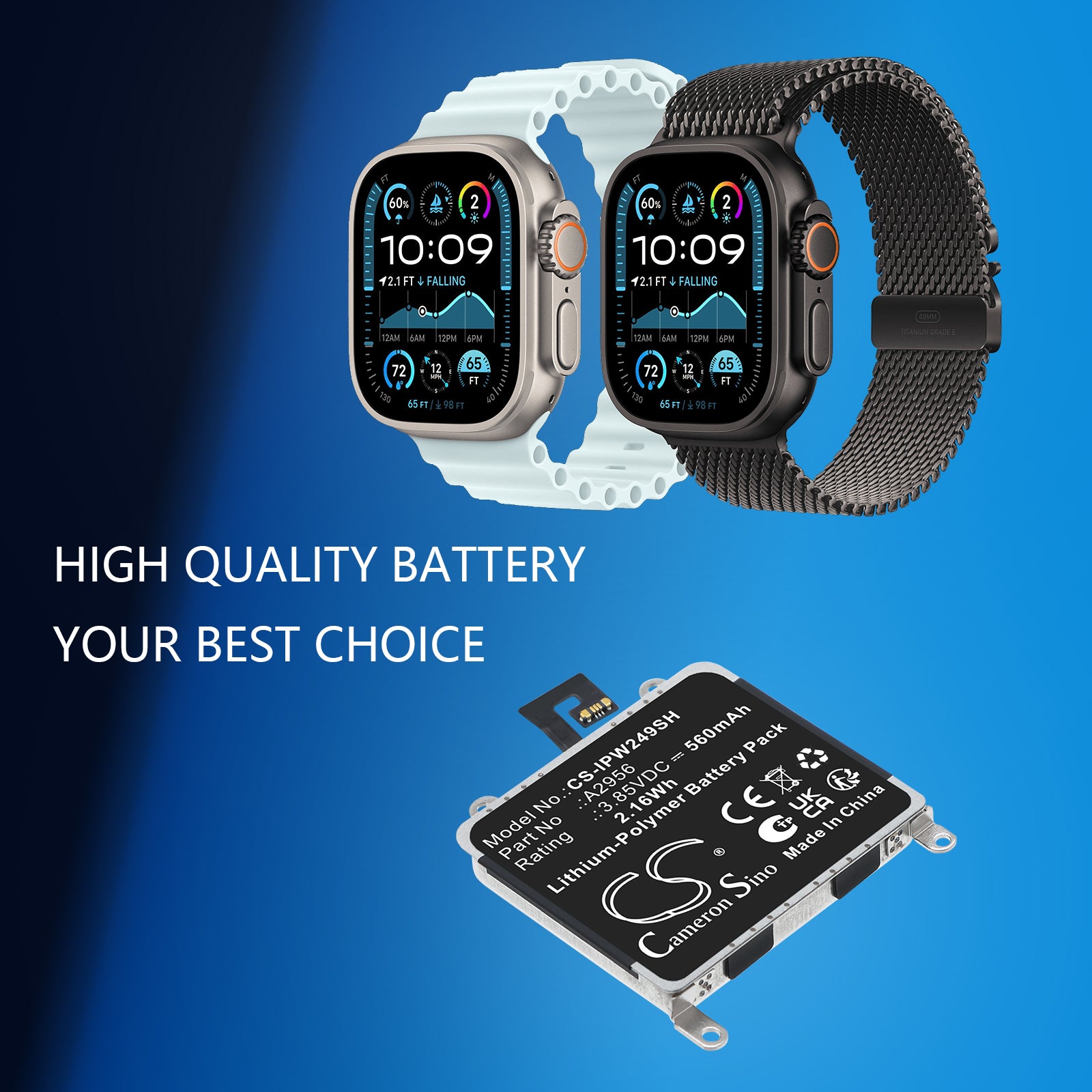 3.85V, Li-Polymer, 560mAh, Battery fits Apple A2686, A2887, 2.16Wh Smartwatch Cameron Sino Technology Limited