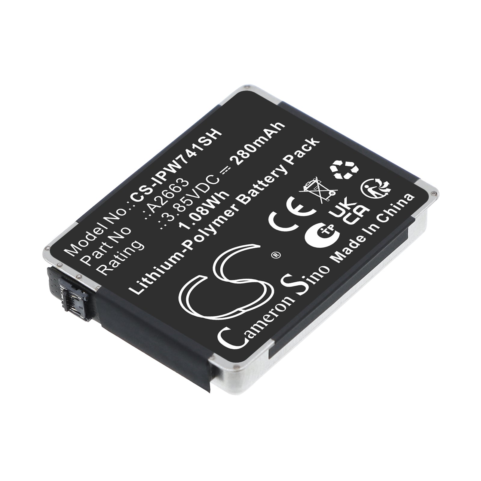 3.85V, Li-Polymer, 280mAh, Battery fits Apple A2473, A2475, 1.08Wh Smartwatch Cameron Sino Technology Limited