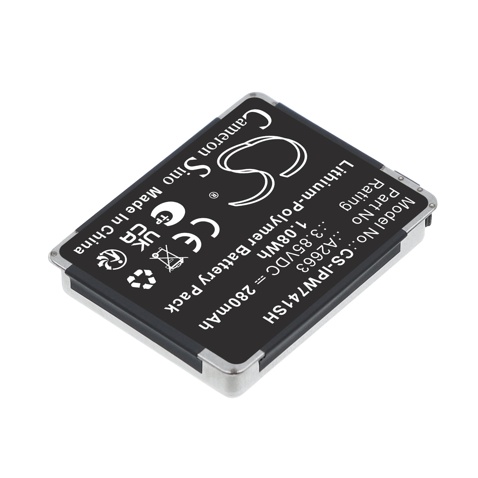 3.85V, Li-Polymer, 280mAh, Battery fits Apple A2473, A2475, 1.08Wh Smartwatch Cameron Sino Technology Limited