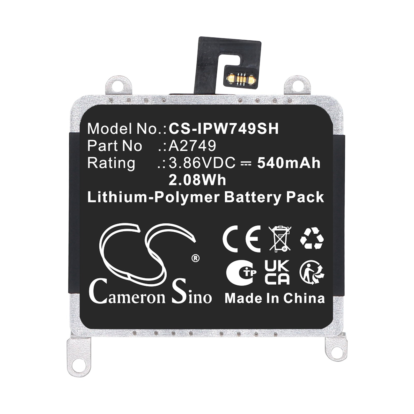 3.86V, Li-Polymer, 540mAh, Battery fits Apple A285, A2622, 2.08Wh Smartwatch Cameron Sino Technology Limited