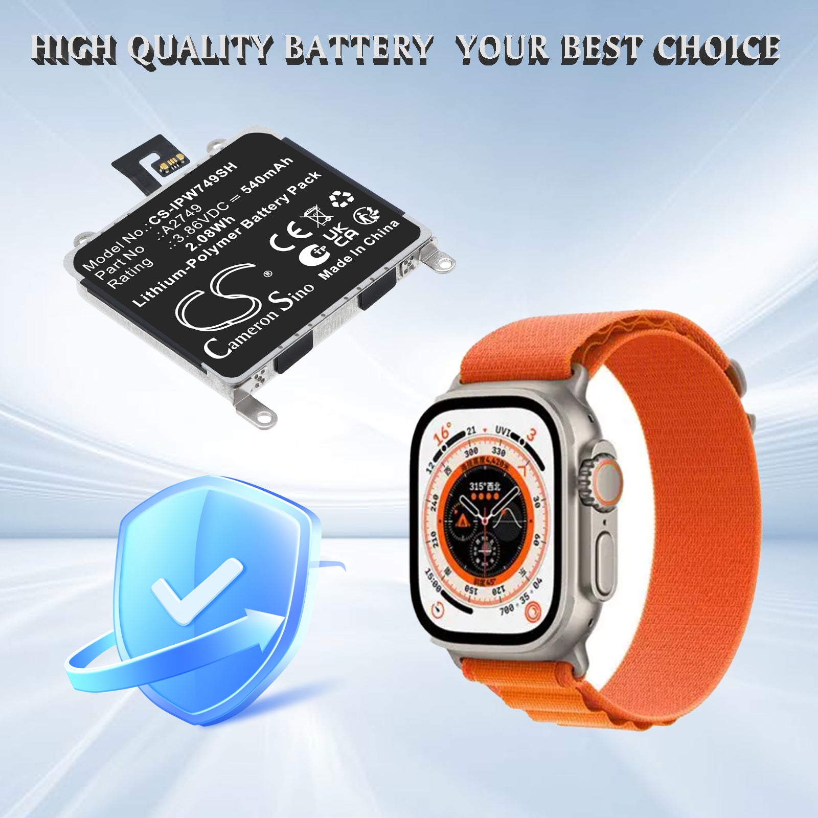 3.86V, Li-Polymer, 540mAh, Battery fits Apple A285, A2622, 2.08Wh Smartwatch Cameron Sino Technology Limited