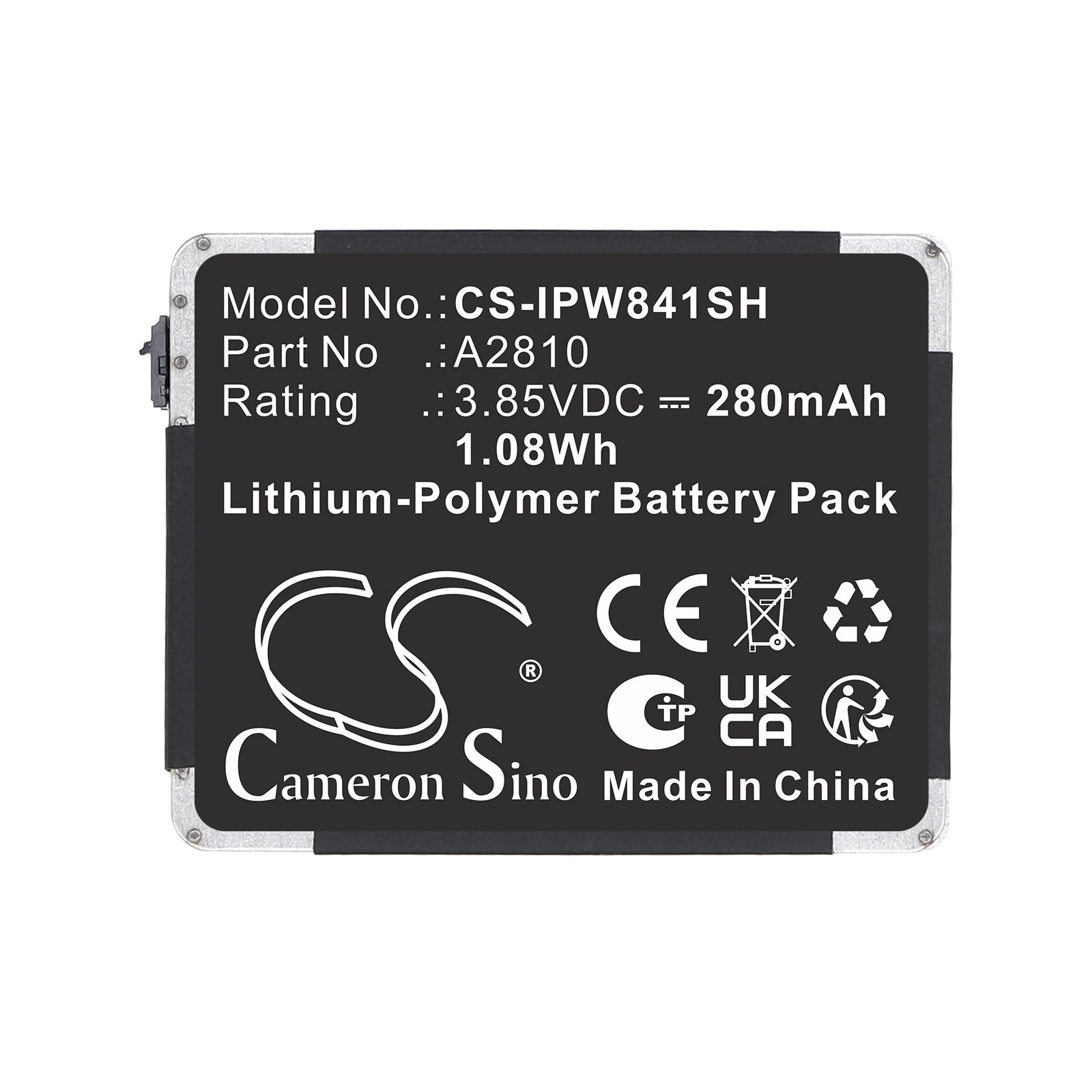 3.85V, Li-Polymer, 280mAh, Battery fits Apple A2770, A2772, 1.08Wh Smartwatch Cameron Sino Technology Limited