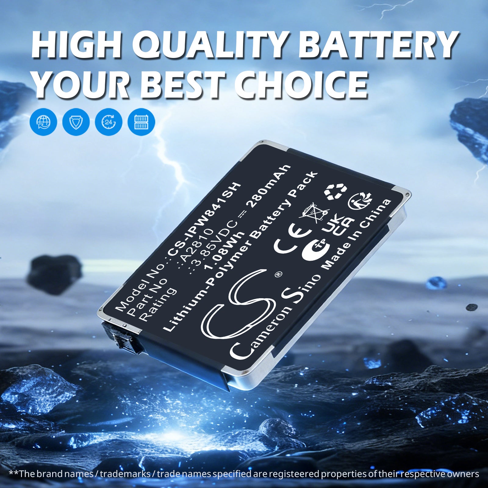 3.85V, Li-Polymer, 280mAh, Battery fits Apple A2770, A2772, 1.08Wh Smartwatch Cameron Sino Technology Limited