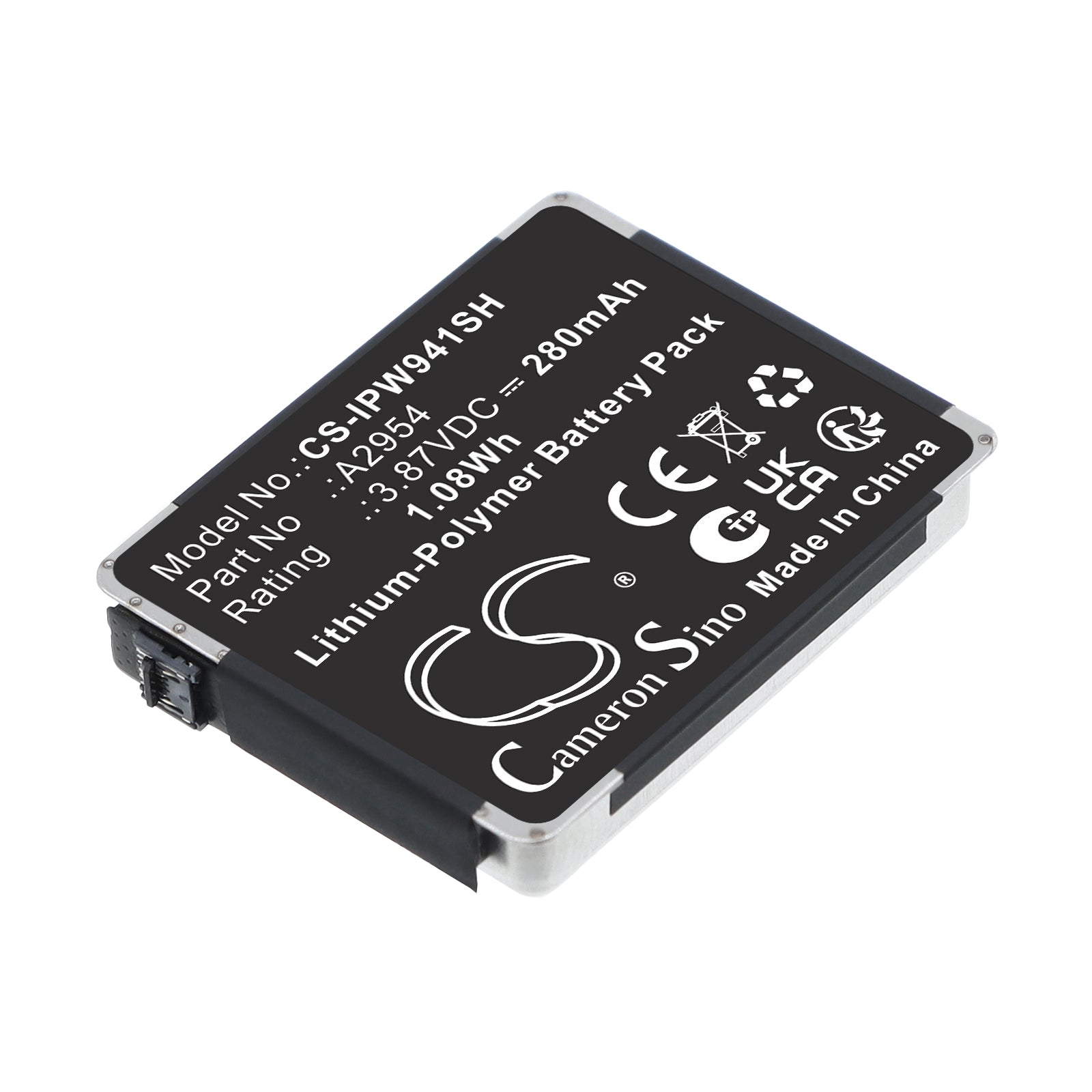3.87V, Li-Polymer, 280mAh, Battery fits Apple MR913LL/A, Watch Series S9 41mm, 1.08Wh Smartwatch Cameron Sino Technology Limited