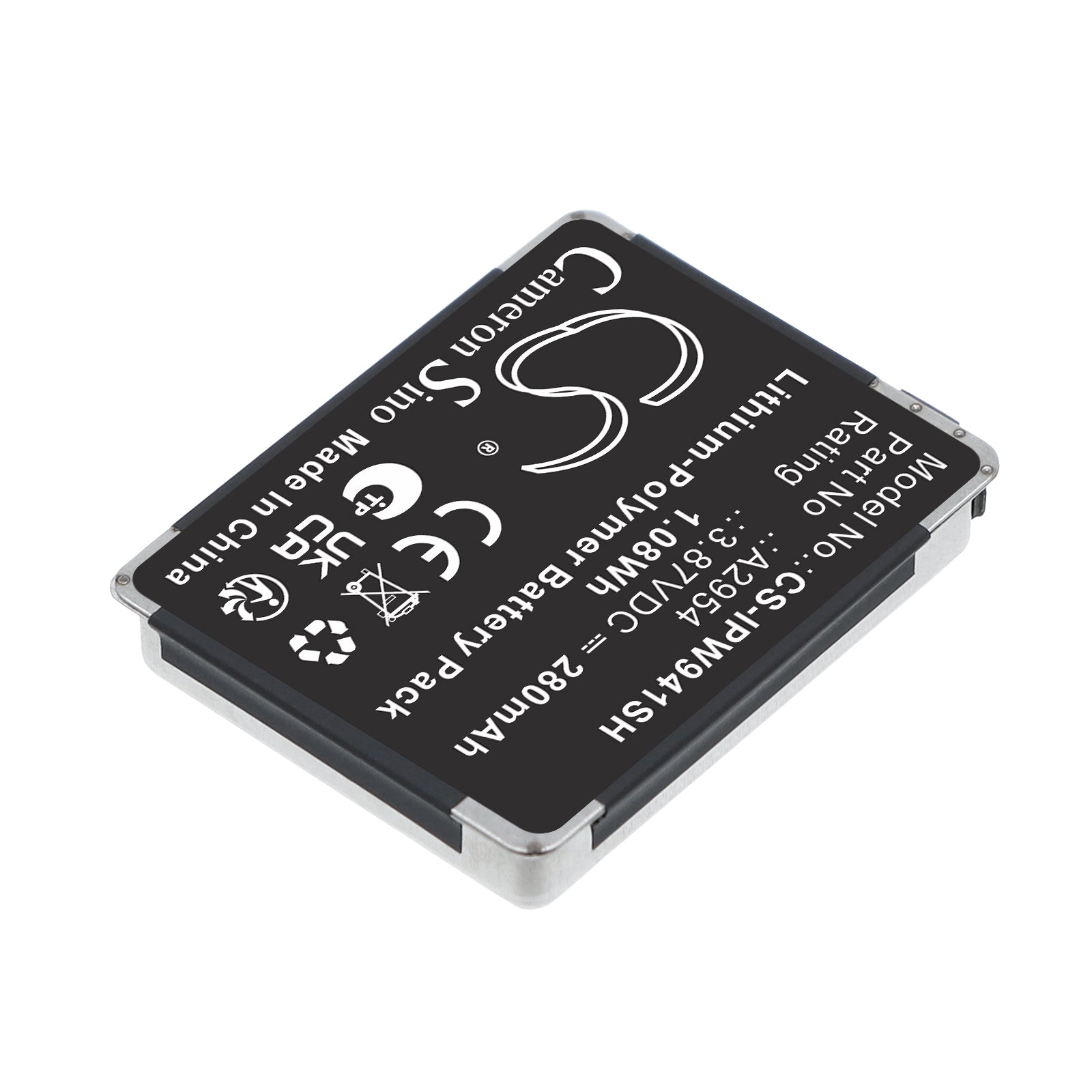 3.87V, Li-Polymer, 280mAh, Battery fits Apple MR913LL/A, Watch Series S9 41mm, 1.08Wh Smartwatch Cameron Sino Technology Limited