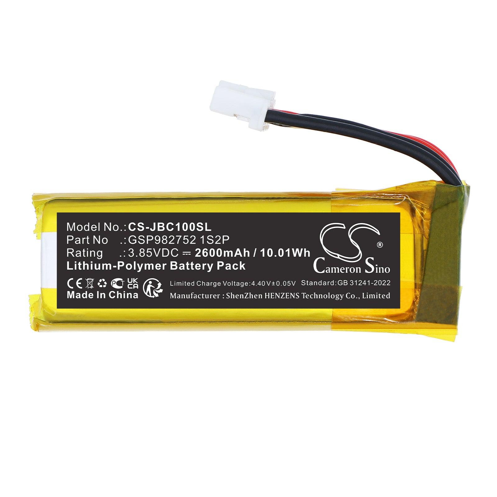 3.85V, Li-Polymer, 2600mAh, Battery fits JBL Grip, 10.01Wh Speaker Cameron Sino Technology Limited