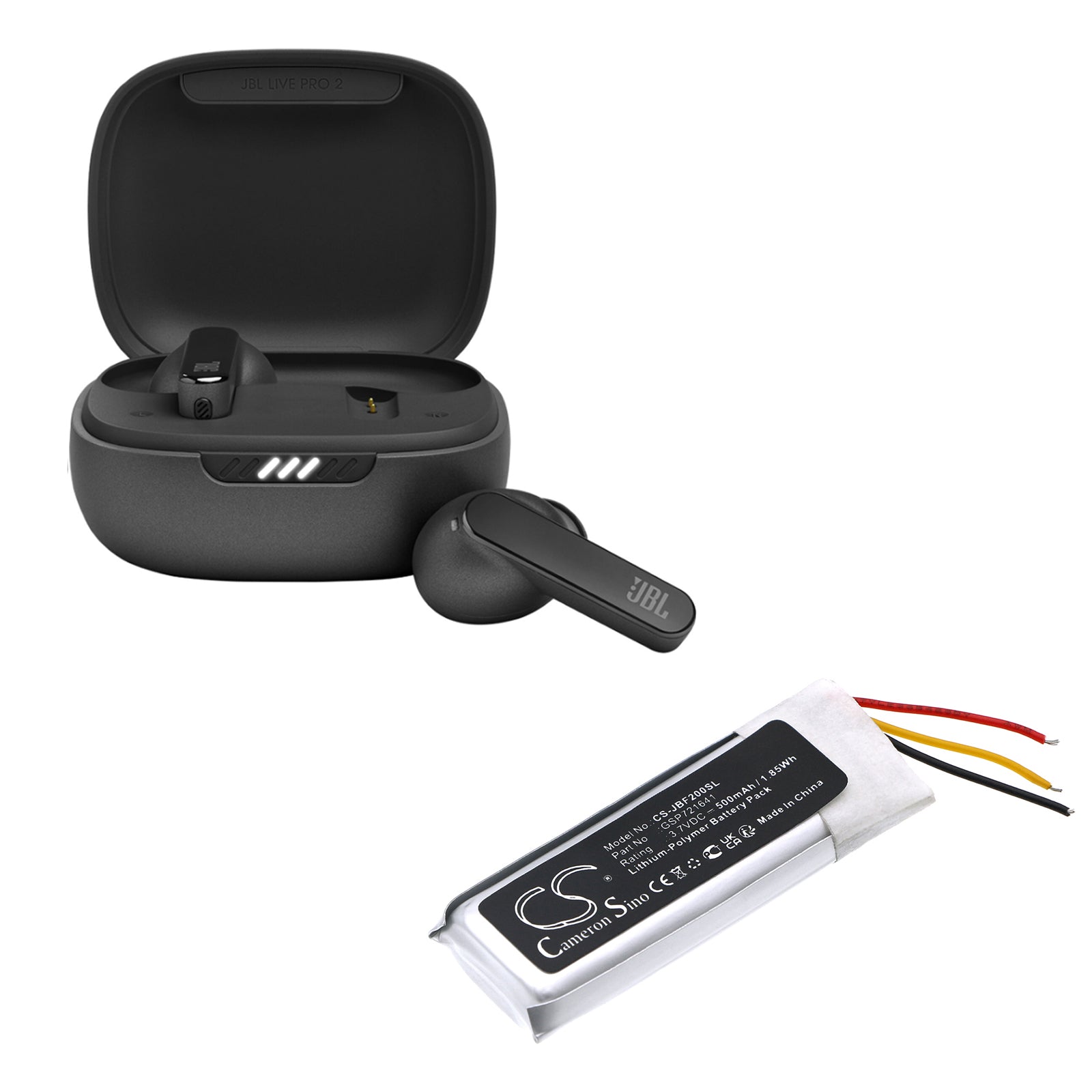 Li-Polymer, Wireless Headset Battery fits Jbl Live Pro 2 Charging Case, Tune Flex Charging Case, 3.7V, 500mAh Wireless Headset Cameron Sino Technology Limited