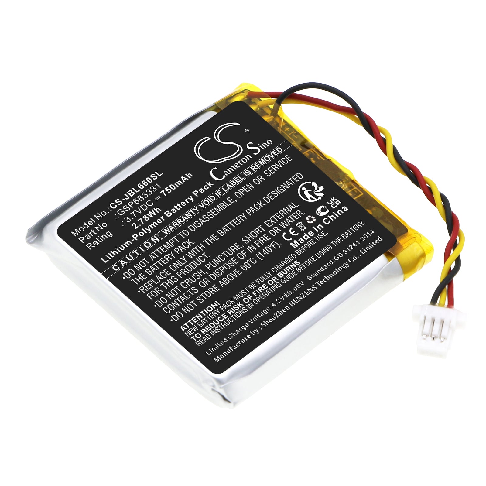 Li-Polymer, Wireless Headset Battery fits Jbl Live 660, Live 660nc, 3.7V, 750mAh Wireless Headset Cameron Sino Technology Limited
