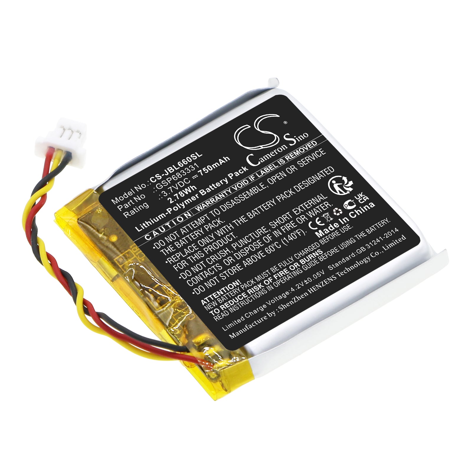 Li-Polymer, Wireless Headset Battery fits Jbl Live 660, Live 660nc, 3.7V, 750mAh Wireless Headset Cameron Sino Technology Limited