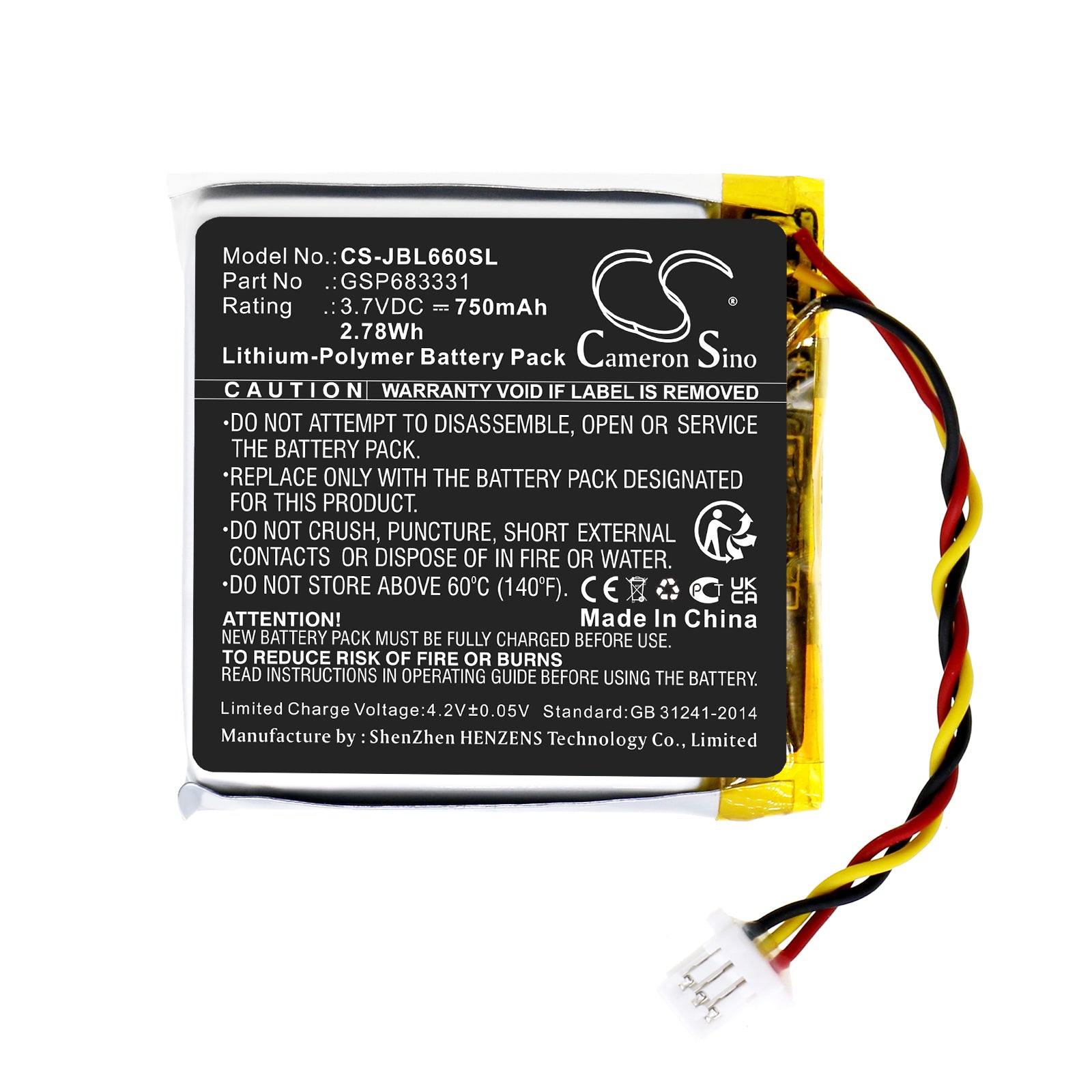 Li-Polymer, Wireless Headset Battery fits Jbl Live 660, Live 660nc, 3.7V, 750mAh Wireless Headset Cameron Sino Technology Limited