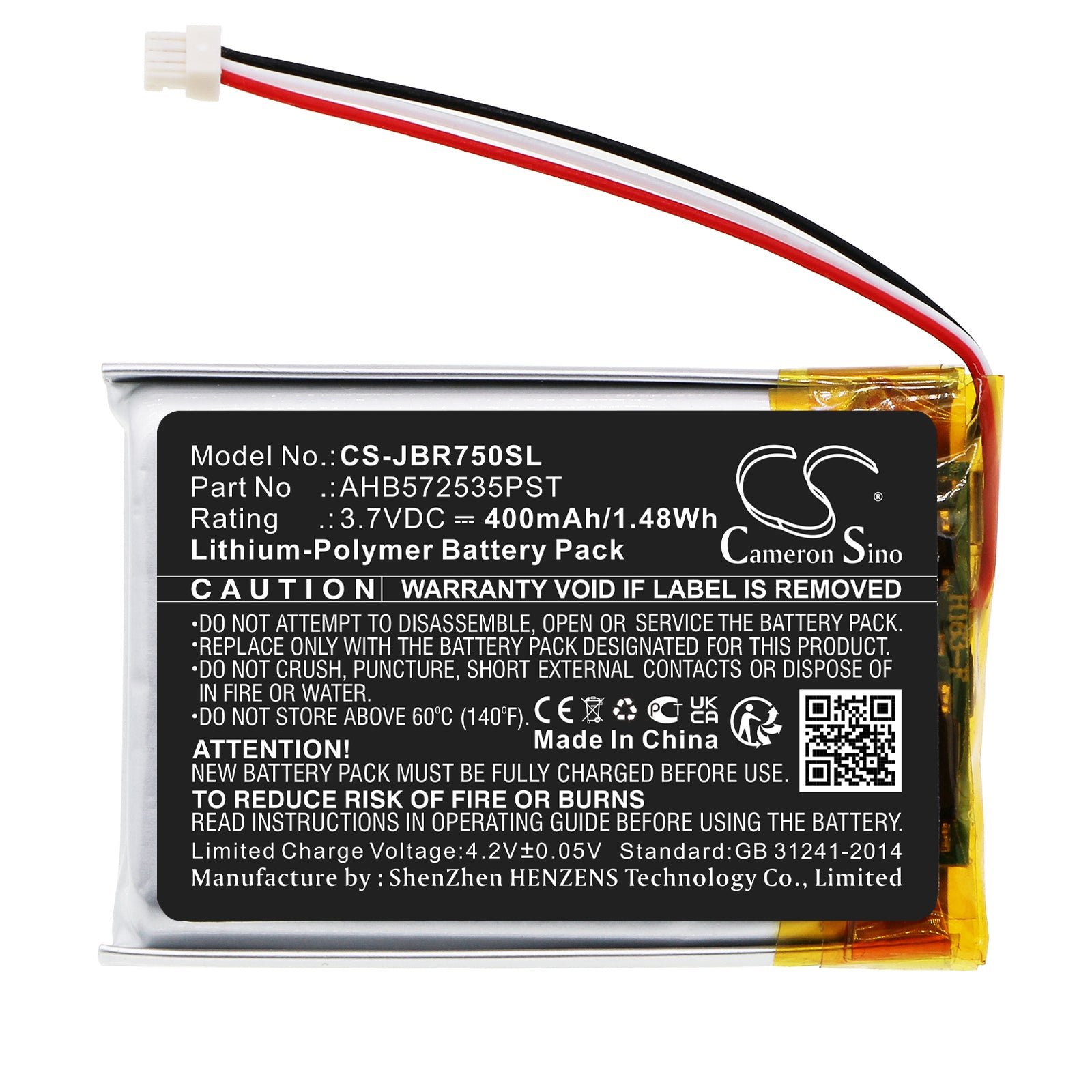 Li-Polymer, Wireless Headset Battery fits Jabra Evolve 75, 3.7V, 400mAh Wireless Headset Cameron Sino Technology Limited