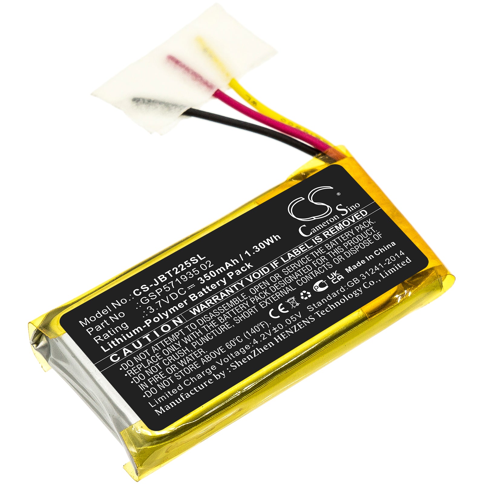 Li-Polymer, Wireless Headset Battery fits Jbl Tune 225 Tws Charging Case, 3.7V, 350mAh Wireless Headset Cameron Sino Technology Limited