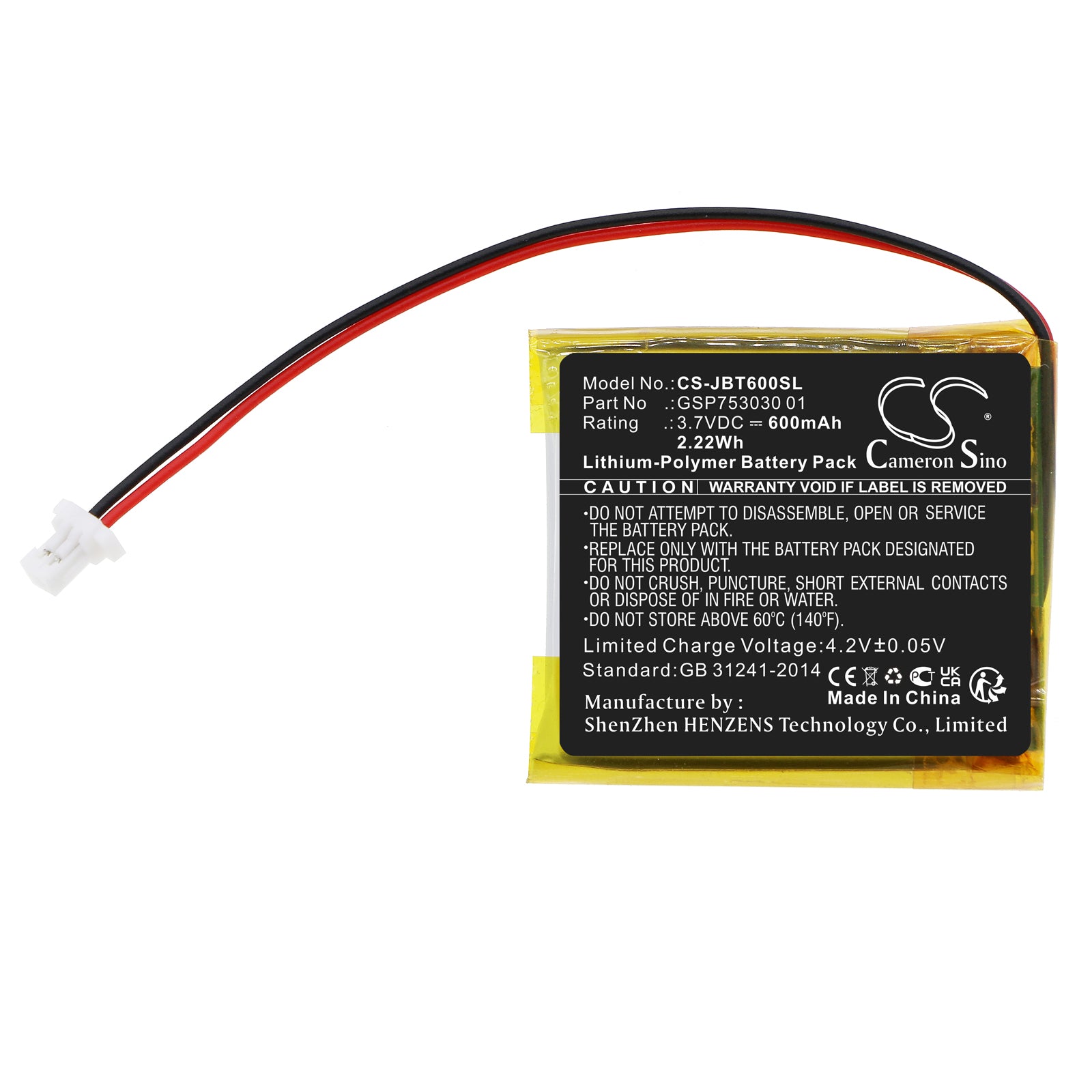 Li-Polymer, Speaker Battery fits Jbl T600 Bt, Tune 600btnc, 3.7V, 600mAh Speaker Cameron Sino Technology Limited