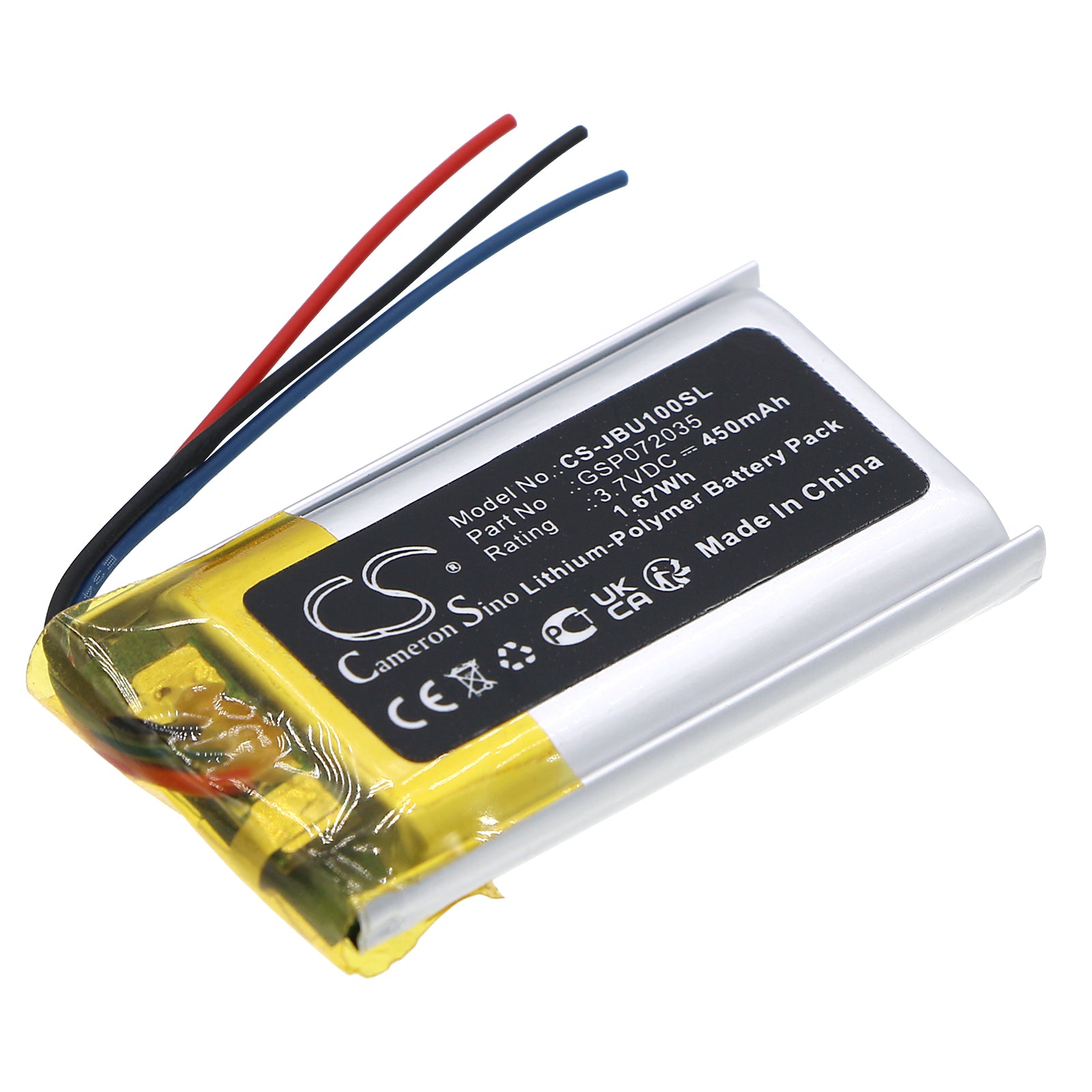 Li-Polymer, Wireless Headset Battery fits Jbl Ua Sport, Uaonearbtbk, 3.7V, 450mAh Wireless Headset Cameron Sino Technology Limited