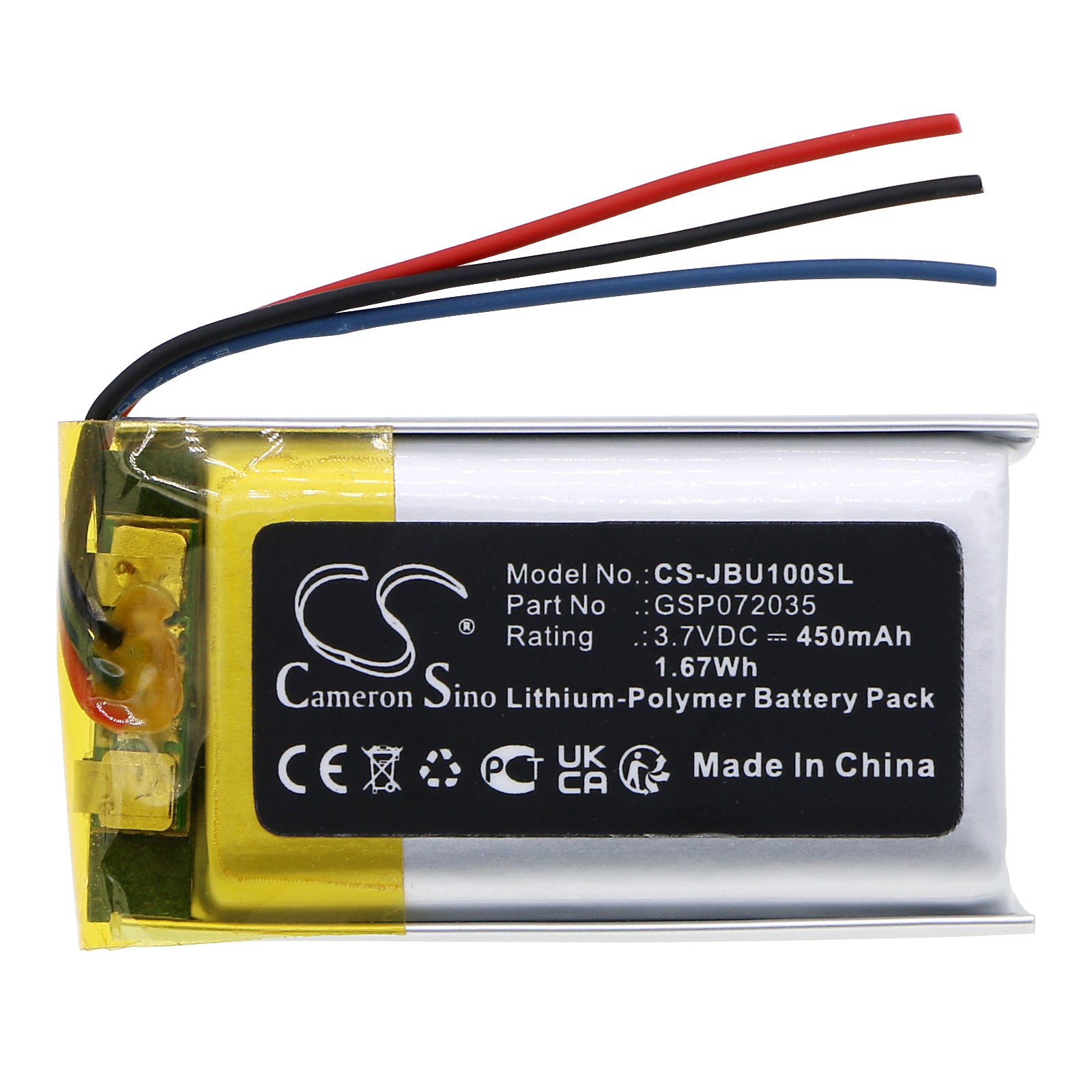 Li-Polymer, Wireless Headset Battery fits Jbl Ua Sport, Uaonearbtbk, 3.7V, 450mAh Wireless Headset Cameron Sino Technology Limited